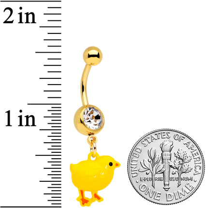 Clear Gem Gold Tone Yellow Easter Chick Dangle Belly Ring