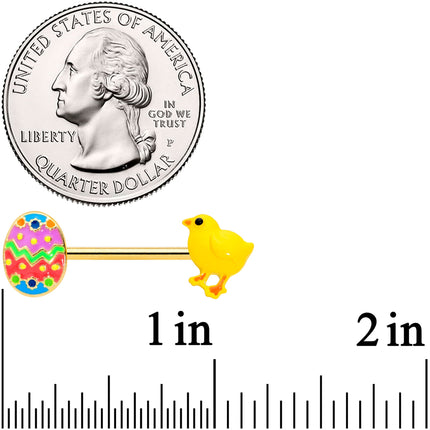 14G 9/16 Gold Tone Easter Chick Egg Barbell Nipple Ring Set