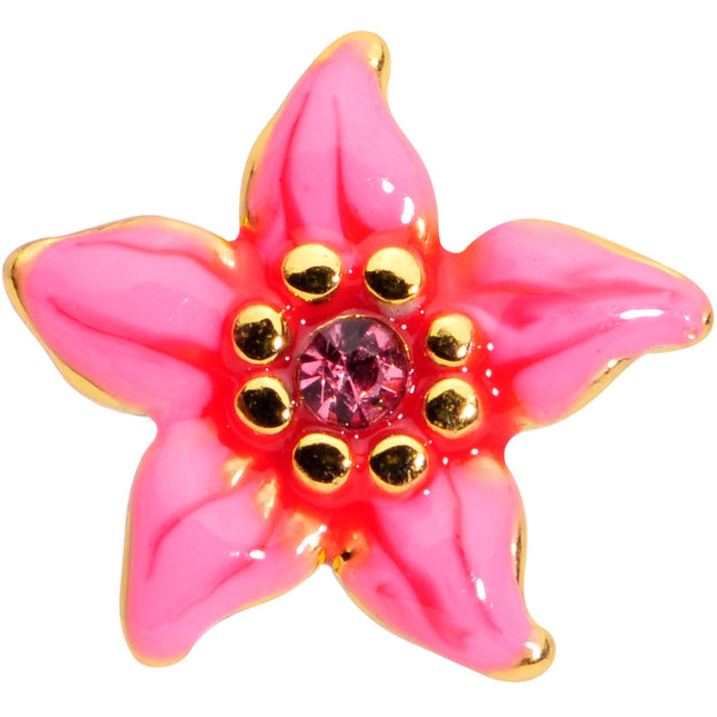 16G 5/16 Pink Gem Gold Tone Exotic Flower Labret Monroe Tragus