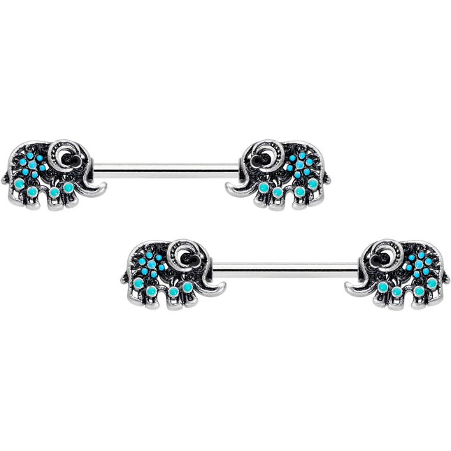 14G 9/16 Aqua Orb Curvy Elephant Barbell Nipple Ring Set