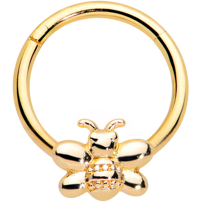 16G 3/8 Gold Tone Simple Stylish Bee Hinged Segment Ring