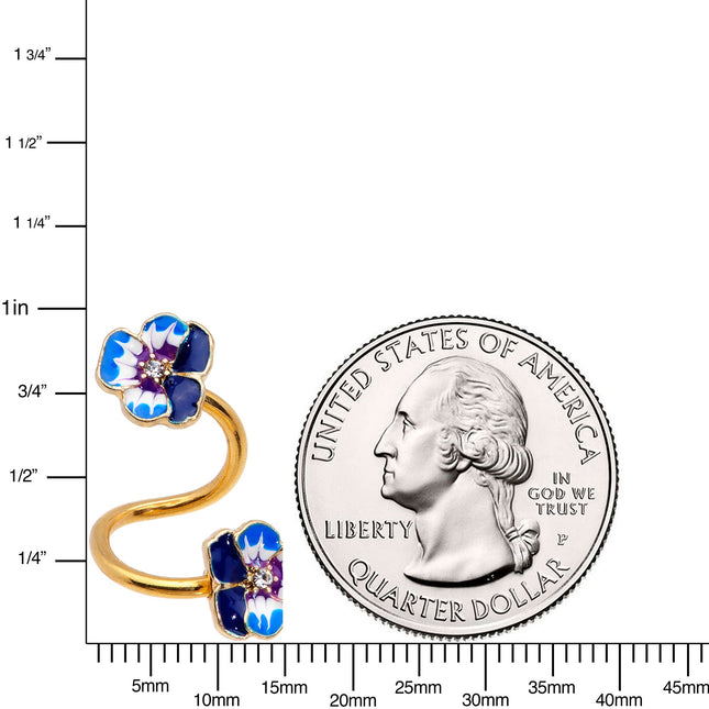 Clear Gem Gold Tone Blue Spring Flower Spiral Twister Belly Ring