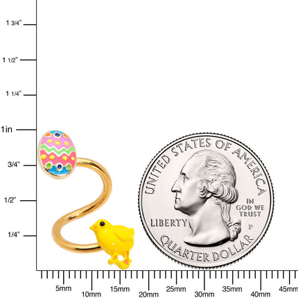 Gold Tone Funky Easter Egg and Chick Spiral Twister Belly Ring