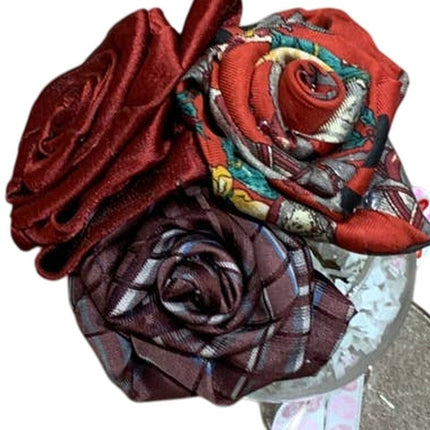 Handmade Upcycled Necktie Red Pink Valentines  Day Gift Bouquet Wine Glass Vase