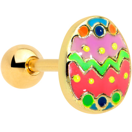 16G 1/4 Gold Tone Funky Painted Easter Egg Cartilage Tragus