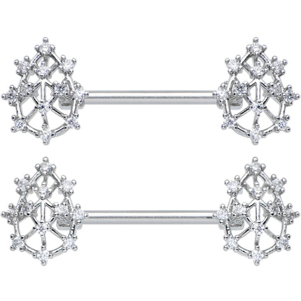 14G 9/16 Clear CZ Gem Constellation Barbell Nipple Ring Set