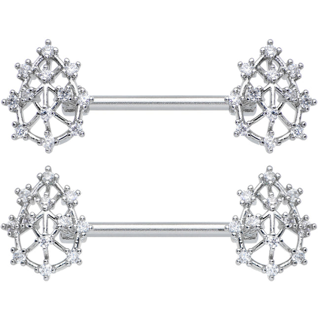 14G 9/16 Clear CZ Gem Constellation Barbell Nipple Ring Set