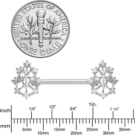 14G 9/16 Clear CZ Gem Constellation Barbell Nipple Ring Set