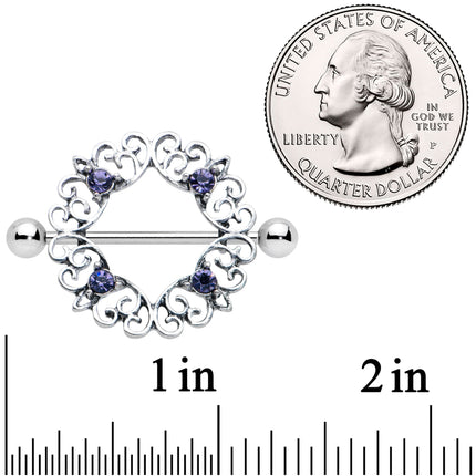 14G 9/16 Purple Gem Filigree Valentines Day Nipple Shield Set