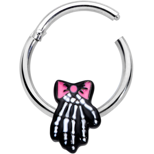 16G 3/8 Skeleton Hand Bow Halloween Hinged Segment Ring