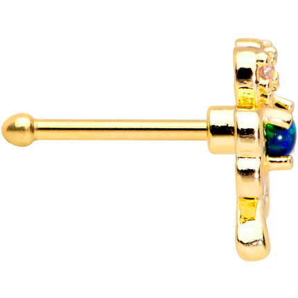 20G 1/4 Green Synthetic Opal Gold Tone Shamrock St Pats Nose Bone