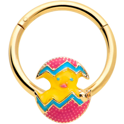 16G 3/8 Gold Tone Fancy Easter Chick Hinged Segment Ring