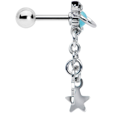16G 1/4 Clear Blue Gem Saturn Planet Star Dangle Cartilage Tragus