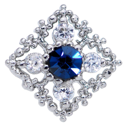 20G 1/4 Clear Blue Gem Textured Rhombus Cross Nose Bone