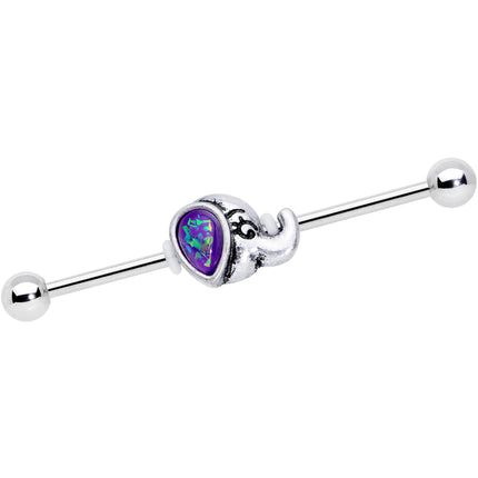 14G Blue Faux Opal Elegant Elephant Industrial Barbell 38mm