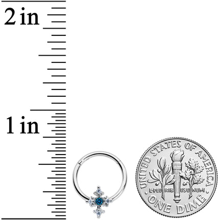 16G 3/8 Clear Blue Gem Renaissance Cross Hinged Segment Ring