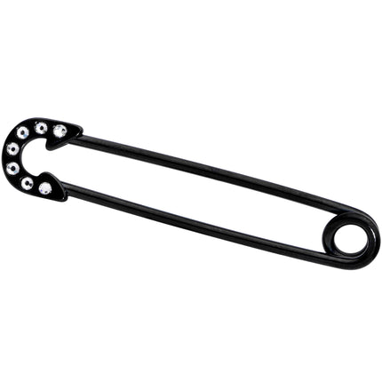 14G Clear Gem Black Punk Rock Safety Pin Industrial Barbell 38mm