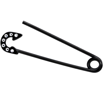 14G Clear Gem Black Punk Rock Safety Pin Industrial Barbell 38mm