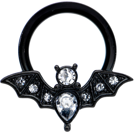 Clear Gem Black Bat Halloween Double Flare Tunnel Plug Set