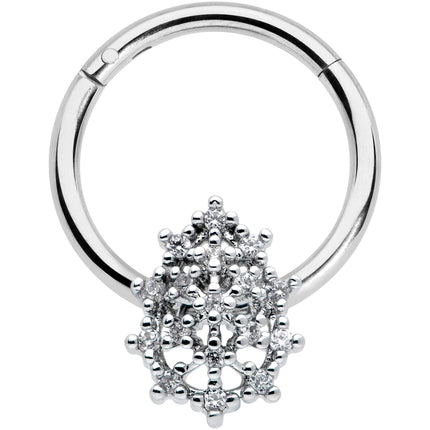 16G 3/8 Clear CZ Gem Nubbly Textured Drop Hinged Segment Ring