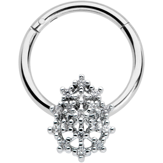 16G 3/8 Clear CZ Gem Nubbly Textured Drop Hinged Segment Ring