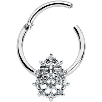 16G 3/8 Clear CZ Gem Nubbly Textured Drop Hinged Segment Ring