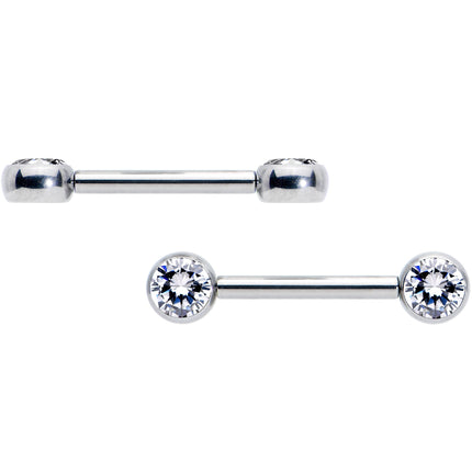 14G 1/2 Clear CZ Gem G23 Titanium Threadless Nipple Ring Set
