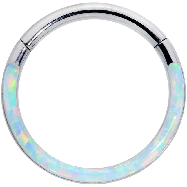 16G 3/8 White Synthetic Opal Implant Grade Titanium Segment Ring
