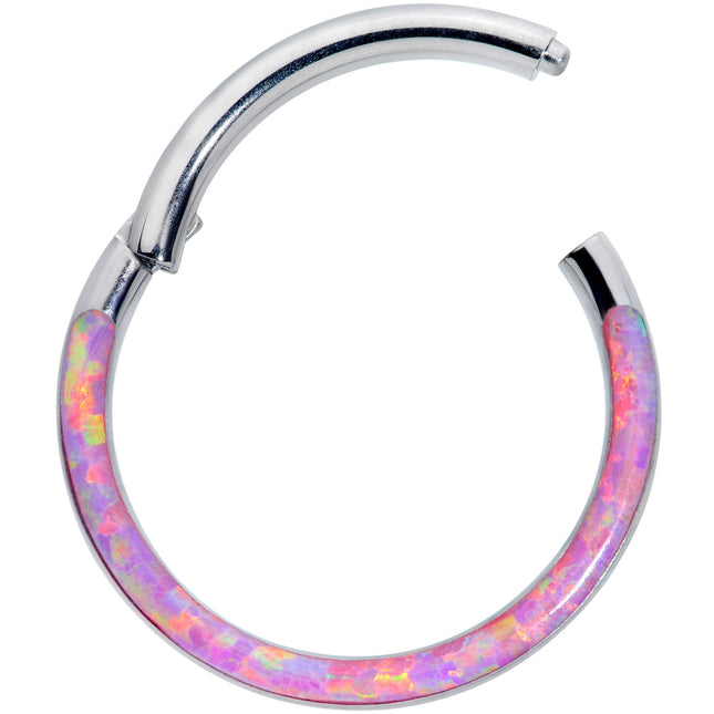 16G 3/8 Pink Synthetic Opal Implant Grade Titanium Segment Ring