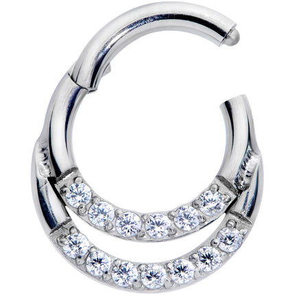 16G 1/4 Clear CZ Gem G23 Titanium Double Row Cartilage Clicker