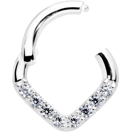 16G 1/4 14k White Gold Clear CZ Gem Chevron Hinged Segment Ring