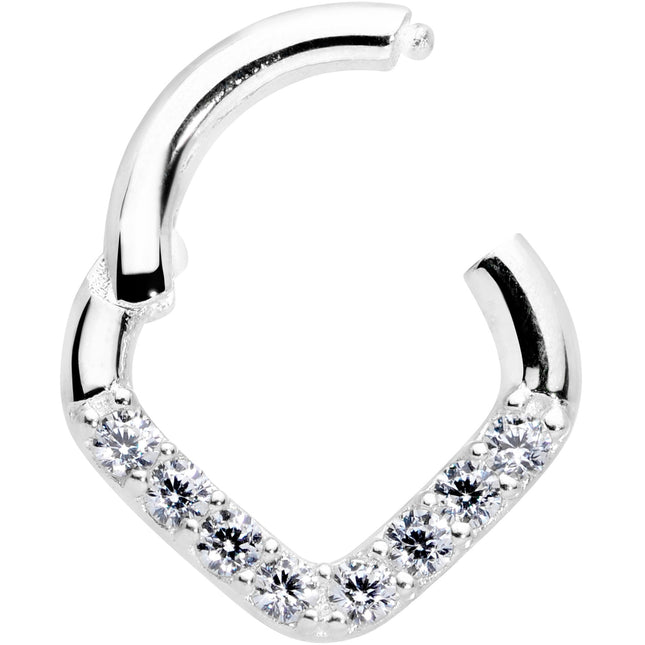 16G 1/4 14k White Gold Clear CZ Gem Chevron Hinged Segment Ring