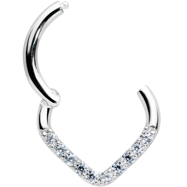 16G 5/16 14k White Gold Clear CZ Gem Chevron Hinged Segment Ring