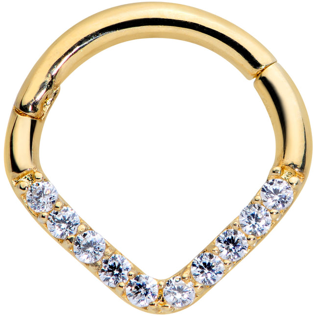 16G 5/16 14k Gold Clear CZ Gem Chevron Hinged Segment Ring