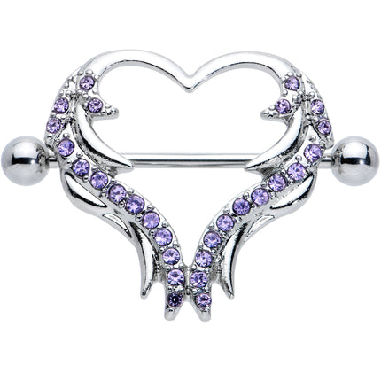 14G 3/4 Purple Gem Rock and Roll Heart Nipple Shield Set