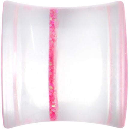 Clear Pink Acrylic Glitter Glam Saddle Plug Set