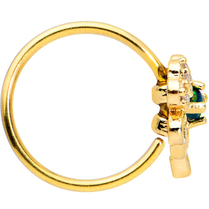 20G 5/16 Green Synth Opal Gold Tone Shamrock St Patricks Nose Hoop