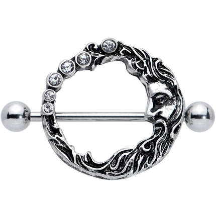 14G 3/4 Clear Gem Face Crescent Moon Nipple Shield Set