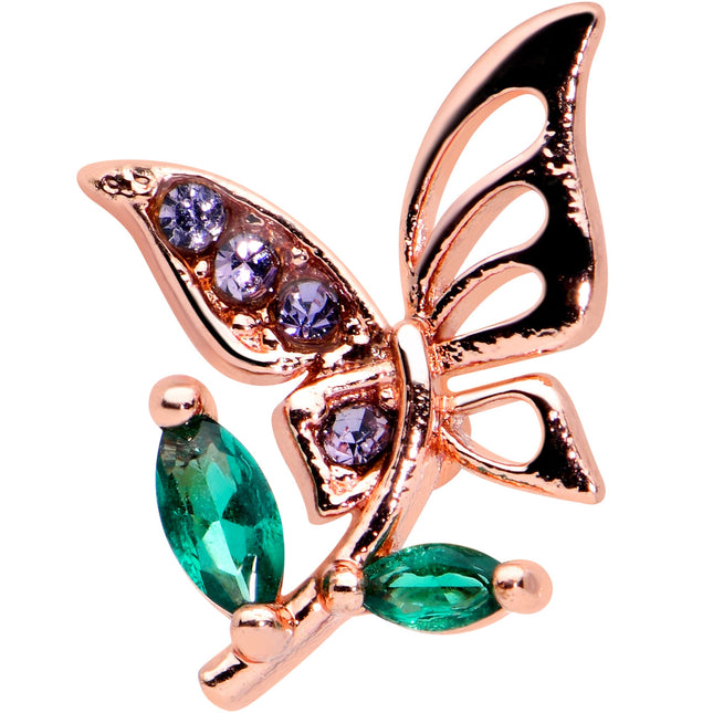16G 1/4 Purple Gem Rose Gold Hue Floral Butterfly Cartilage Tragus