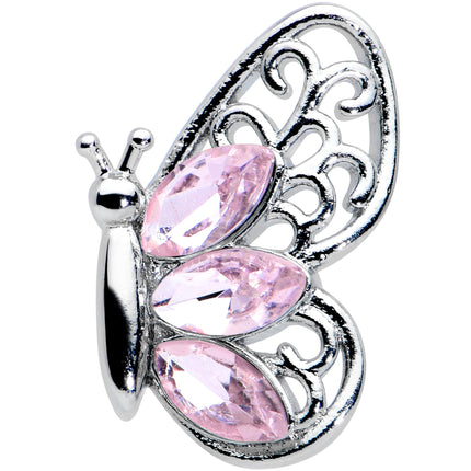 16G 1/4 Pink Gem Lacy Butterfly Cartilage Tragus Earring
