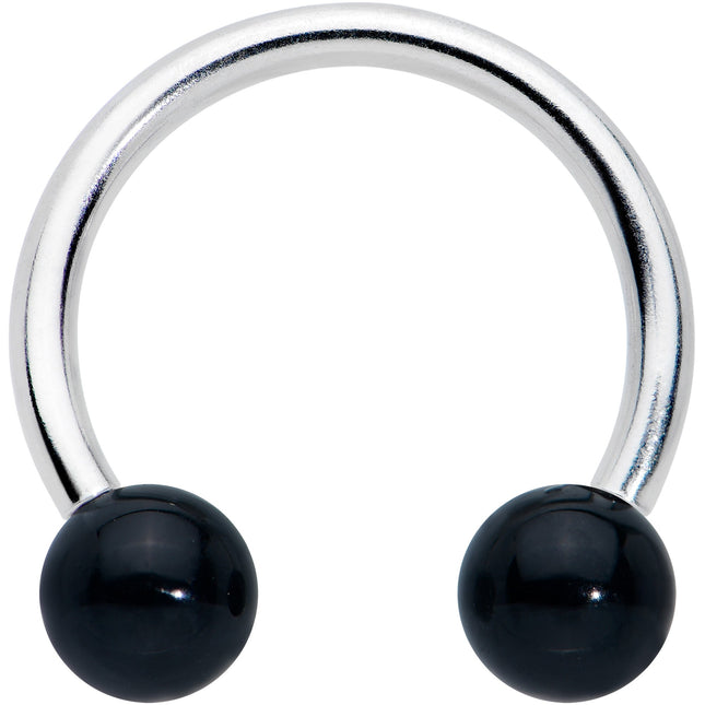 16G 3/8 Black Stone Ball End Internally Threaded Horseshoe