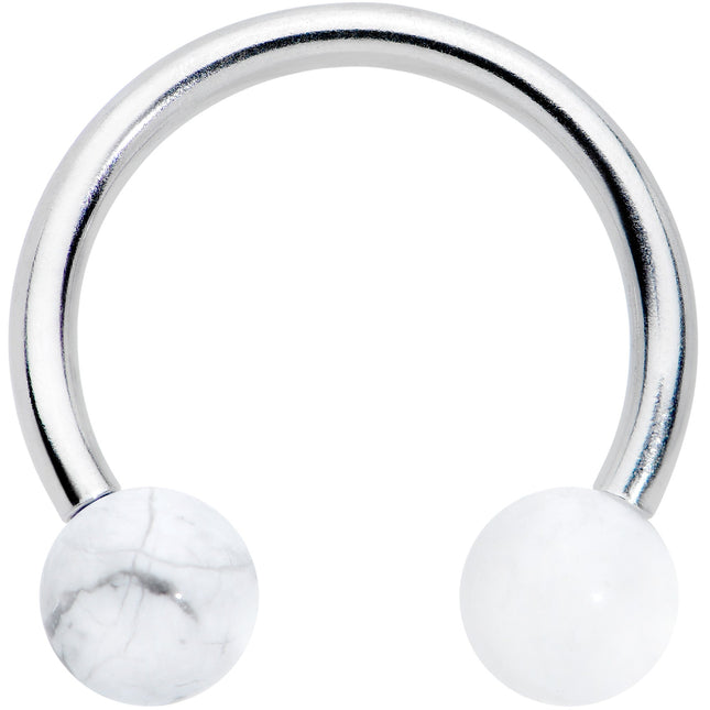 16G 3/8 White Stone Ball End Internally Threaded Horseshoe