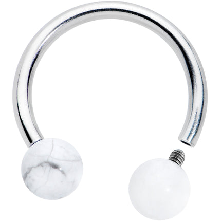 16G 3/8 White Stone Ball End Internally Threaded Horseshoe