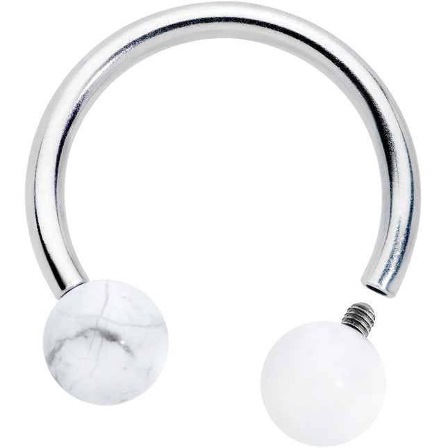 16G 3/8 White Stone Ball End Internally Threaded Horseshoe