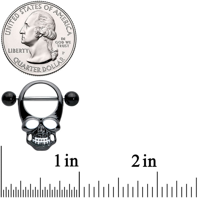 14G 1/2 Black Grinning Skull Nipple Shield Set