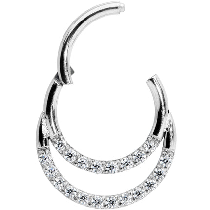 16G 5/16 Clear CZ Gem Double Row Hinged Segment Ring