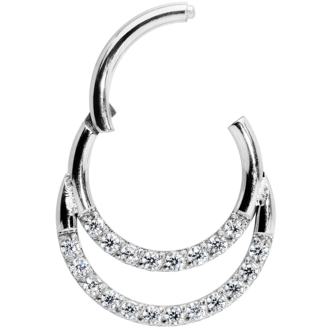 16G 5/16 Clear CZ Gem Double Row Hinged Segment Ring