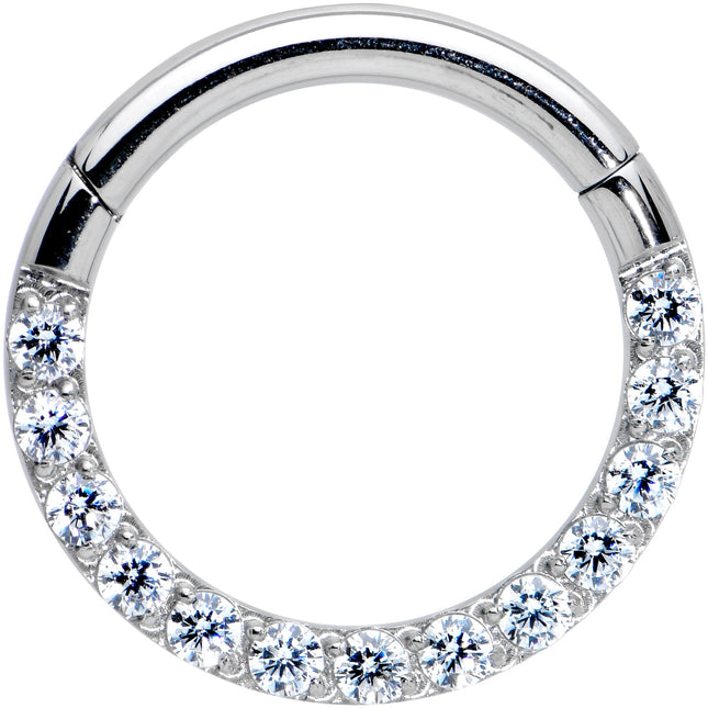 14G 3/8 Clear CZ Gem G23 Titanium Paved Hinged Segment Ring