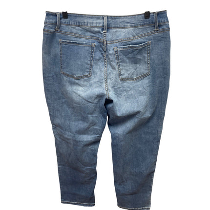 Time & Tru Women Size 16 Stretch Cotton Factory Faded Whiskered Denim Blue Jeans