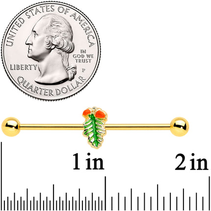 14G Gold Tone Acorns Pine Cone Autumn Industrial Barbell 38mm